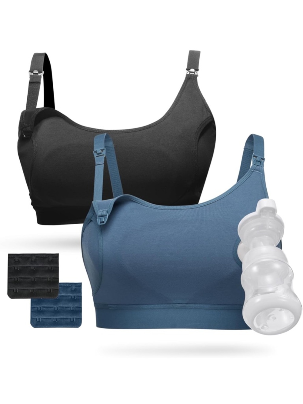 Seamless Nursing & Pumping Bras Set - Black + Dusty Blue